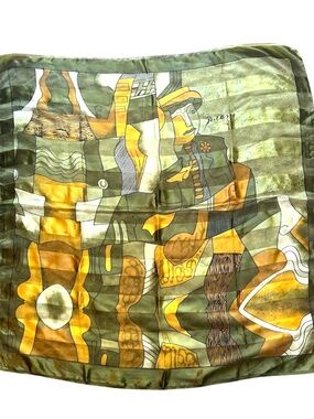 Vintage Picasso Cubist Artist Green Yellow Gold Large Scarf